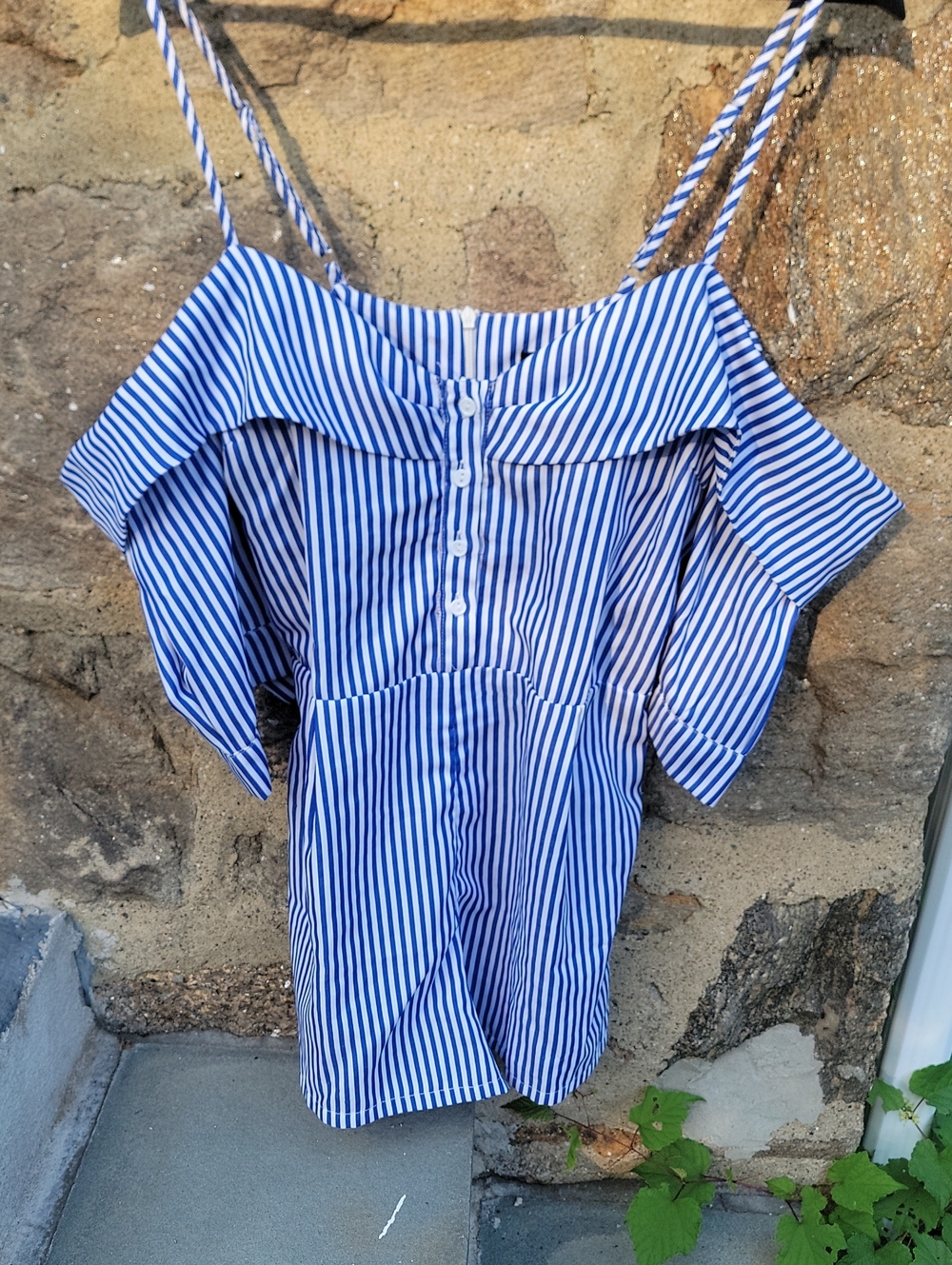 Love Culture Blue and White Striped Off-Shoulder Top